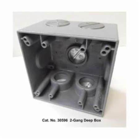 Mulberry Electrical Box, 37.3 cu in, Outlet Box Type, 2 Gangs, Aluminum, Square Shape 30596